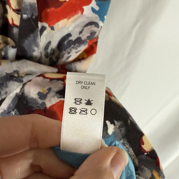 Hitherto Anthropologie Dress Women's 14 Blue Red Floral Zip Back Sleeveless Tie - Picture 10 of 14